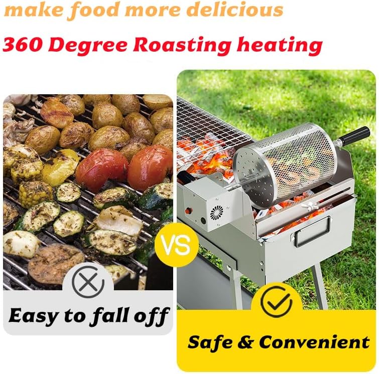 Grilldent Rotatable Grilled Cage Air Fryer Oven Basket,360 Degree Heating Rotating Cages Rotisserie Basket for Baking Nuts, Coffee Beans, Peanut or BBQ Roaster Tool, Food Grade Stainless Steel (140mm*180mm) - Image 3
